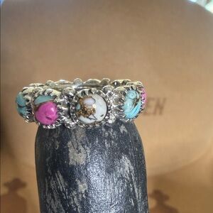 Turquoise Cotton Candy and Beautiful Gold color veins 
Eternity Band 
Size 6